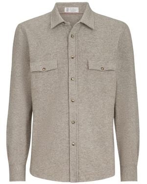 Brunello Cucinelli Virgin Wool, Cashmere And Silk Knit Shirt - Grey