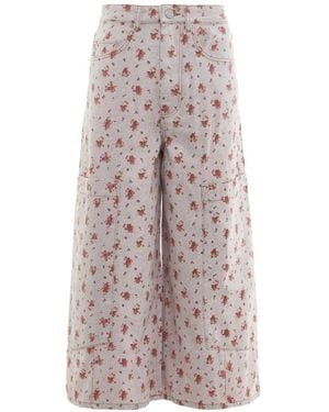 Ganni Floral-Print Cargo Jeans - Pink