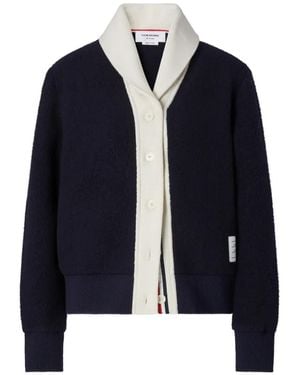 Thom Browne Wool Fleece Cardigan Jacket - Blue