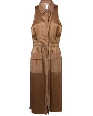 Twinset Satin Button-Down Shirt Dress - Brown