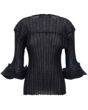 Issey Miyake Gerippter Asagao Pullover mit Glockenärmeln - Schwarz
