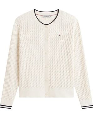 Tommy Hilfiger Crew-Neck Cable-Knit Cardigan - White