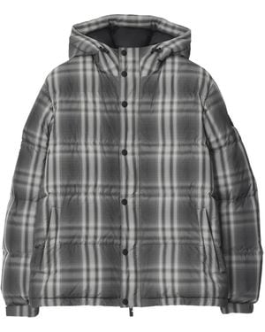 Burberry Ombré Check Hooded Puffer Jacket - Gray