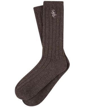 Sporty & Rich Ribbed Socks - Brown