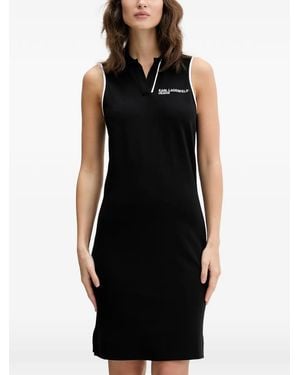KARL LAGERFELD Sleeveless Polo-Collar Mini Dress With Embroidered Logo - Black