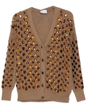GIUSEPPE DI MORABITO Embellished Cable-Knit Cardigan - Brown
