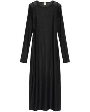 Calvin Klein Robe Mi-Longue Imprimée À Manches Longues - Black