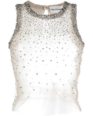 Des Phemmes Crystal-Embellished Tank Top - White