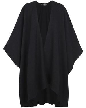 Cortana Melange Wool Poncho Coat - Black