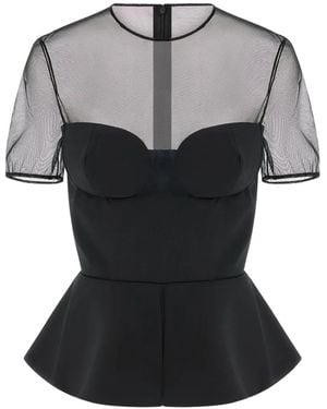 Nensi Dojaka Sheer-Neckline Blouse - Black