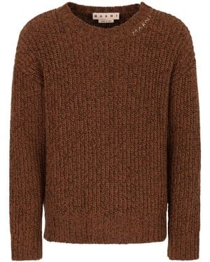 Marni Crew Neck Elbow-Patch Sweater - Brown