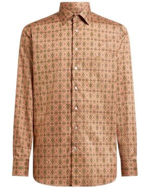 Etro Cotton Satin Shirt With Medallion Motif - Brown