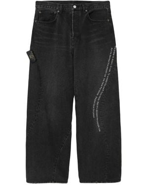 Undercover Slogan-Print Paneled Jeans - Black