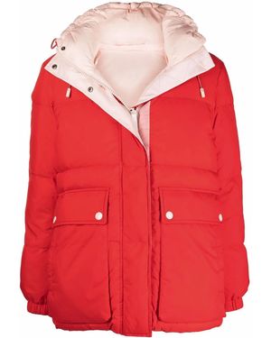 Yves Salomon Logo-Print Padded Coat - Red