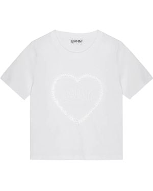 Ganni Heart-Appliqué T-Shirt - White