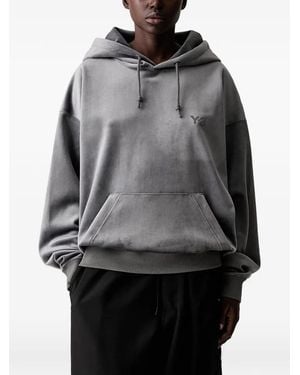 Y-3 Logo-Print Velvet Hoodie - Grey