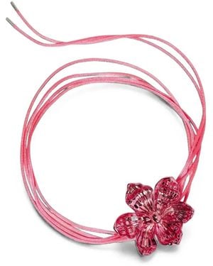 Hugo Kreit Iris Lacet Flower-Pendant Cord Necklace - Pink