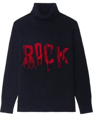 Zadig & Voltaire Roll-Neck Frayed-Detail Jumper - Blue