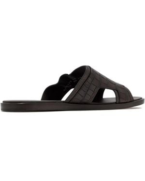 Santoni エンボス バックルサンダル - ブラック