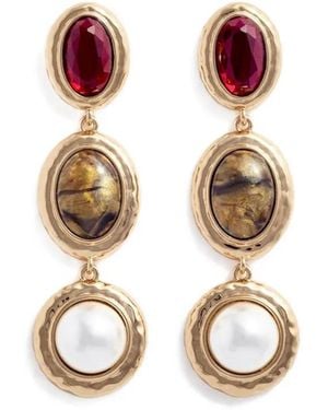 Self-Portrait Tiered Drop Earrings - Pink