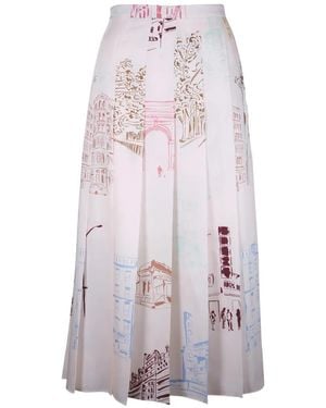 Lafayette 148 New York Manhattan-Print Pleated Midi Skirt - White