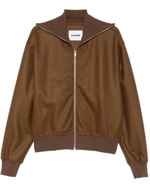 Jil Sander Zip-Up Ribbed Bomber Jacket - Brown