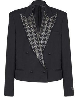 Balmain Crystal-Embellishment Double-Breasted Blazer - Black