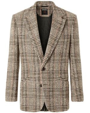 ZEGNA Check Wool-Blend Blazer - Natural