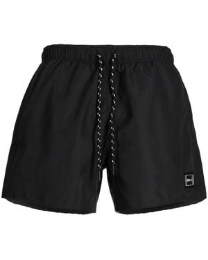 HUGO Logo-Plaque Drawstring Shorts - Black