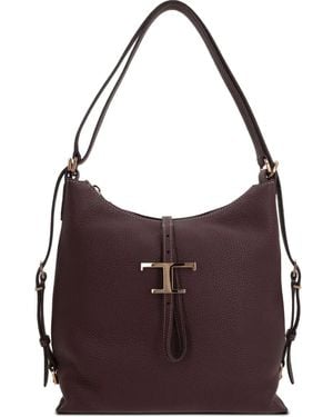 Tod's T Timeless グレインレザーショルダーバッグ - パープル