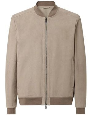 Corneliani Suede Zip-Up Bomber Jacket - Natural