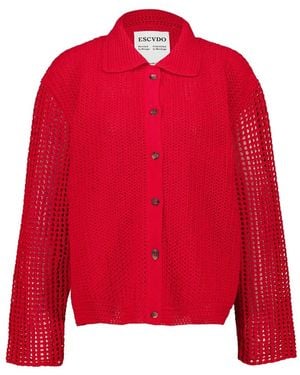 Escvdo Solar Crochet-Appliqué Knitted Shirt - Red