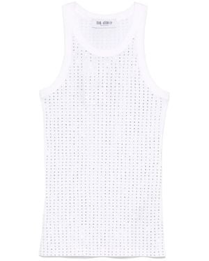 The Attico Ribbed Cotton Top With All-Over Rhinestone Appliqué - White