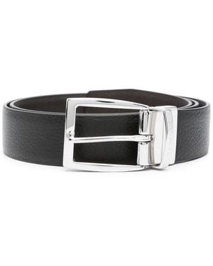 Canali Logo-Engraved Pebbled Leather Belt - Black