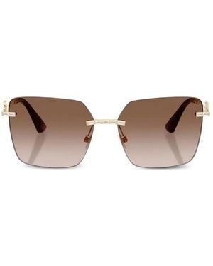 Dolce & Gabbana Crystal-Embellished Rectangle-Frame Sunglasses - Metallic