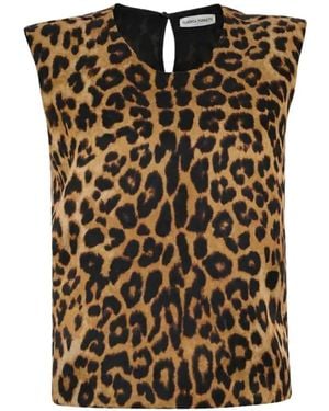 Alberta Ferretti Top Sin Mangas Con Estampado De Leopardo - Negro