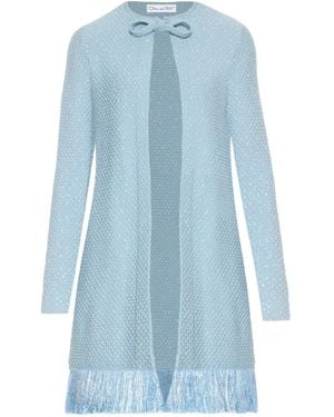 Oscar de la Renta スパンコール フリンジ コート - ブルー