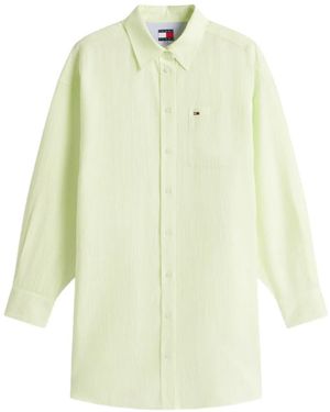Tommy Hilfiger Robe-Chemise Oversize À Rayures Verticales En Lin - White