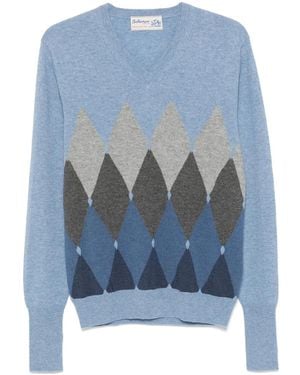 Ballantyne Diamond-Pattern V-Neck Sweater - Blue
