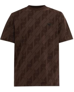 adidas Monogram-Print Logo-Patch T-Shirt - Brown