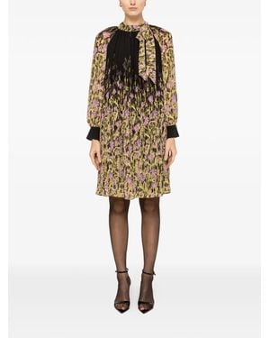 Nissa Pleated Floral-Print Mini Dress - Natural