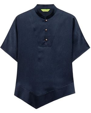 Shanghai Tang Drape Asymmetric-Hem Silk Top - Blue