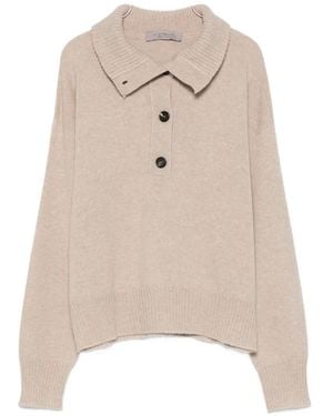D.exterior Button-Down Polo-Collar Sweater - Natural