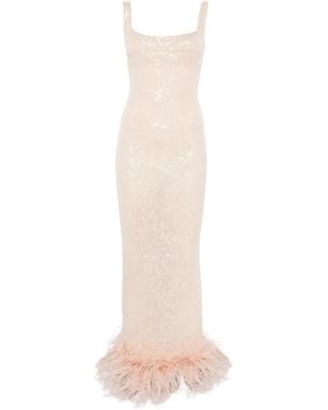Atu Body Couture Squinned Feather-Trim Gown - White