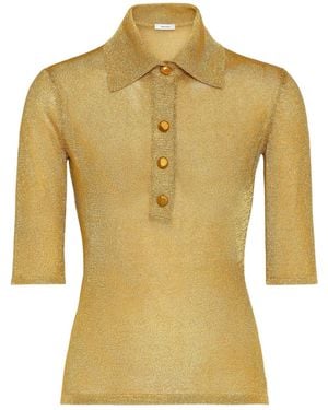 Ferragamo Straight-Point Collar Cotton-Blend Top - Metallic