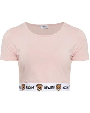 Moschino Logo-Print Cropped T-Shirt - Pink
