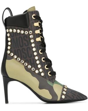 Moschino Crystal-Embellished Camouflage-Print Boots - Black