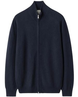 Soft Goat Cashmere Zip-Up Jumper - Blue