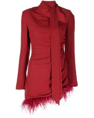 De La Vali Avenue Feather-Trim Minidress - Red