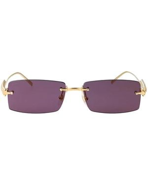 Cartier Studded Rectangle-Frame Sunglasses - Purple